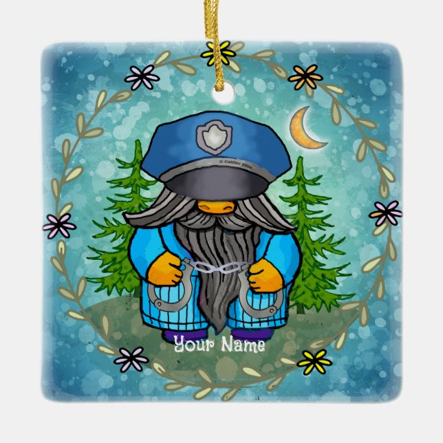 Ornamento De Cerâmica Gnomo policial  (Frente)