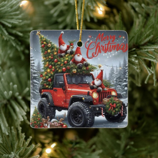 Ornamento De Cerâmica Gnomos de Natal fora da estrada (Árvore)