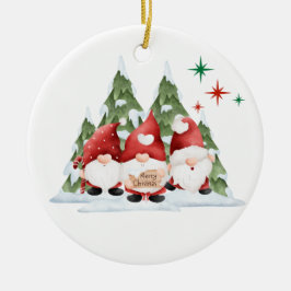 Ornamento De Cerâmica Gnomos Desejando um Feliz Natal em um