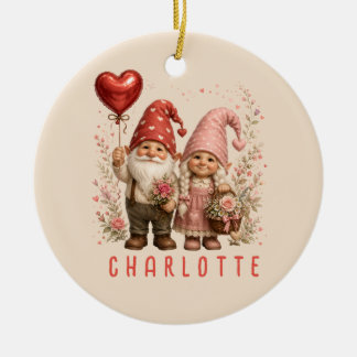 Ornamento De Cerâmica Gnomos do Dia dos Namorados Florais Personalizados