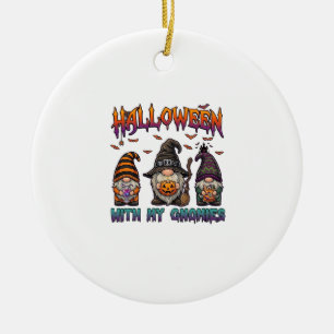 Ornamento De Cerâmica Gnomos do Halloween Três Gnomos Chapéu de Bruxa Ab