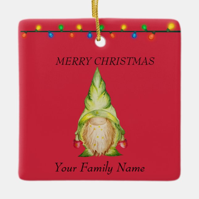 Ornamento De Cerâmica Gnomos do Natal Vermelho (Frente)
