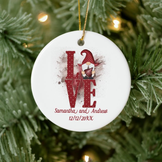 Ornamento De Cerâmica Gnomos Red Love Fato Casamento Bonito Data Natal (Árvore)