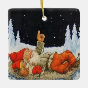 Ornamento De Cerâmica Gnomos "Sob as Estrelas" de Jenny Nystrom