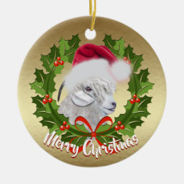 Ornamento De Cerâmica GOAT Angora Goat Doe Santa Hat Natal