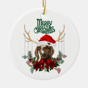 Ornamento De Cerâmica Goat Christmas Beautiful Boer Kid em Antlers