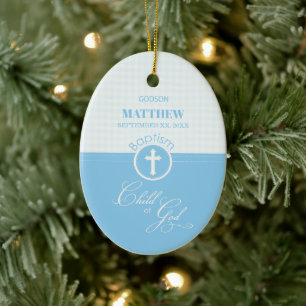 Ornamento De Cerâmica Godson Baptism Blue Child of Deus Personalizado