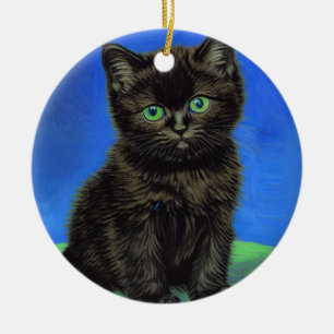 Ornamento De Cerâmica Gogh Style Black Kitten
