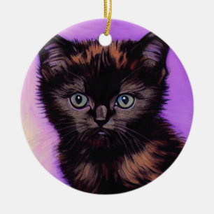 Ornamento De Cerâmica Gogh Style Purple Cat