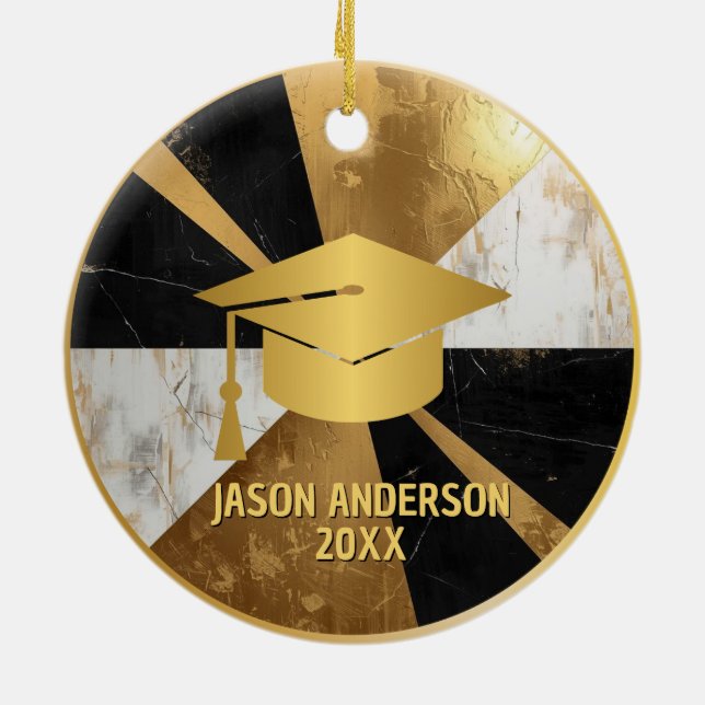 Ornamento De Cerâmica Gold and Black Custom Graduation Ornament (Traseira)