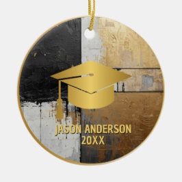 Ornamento De Cerâmica Gold and Black Custom Graduation Ornament