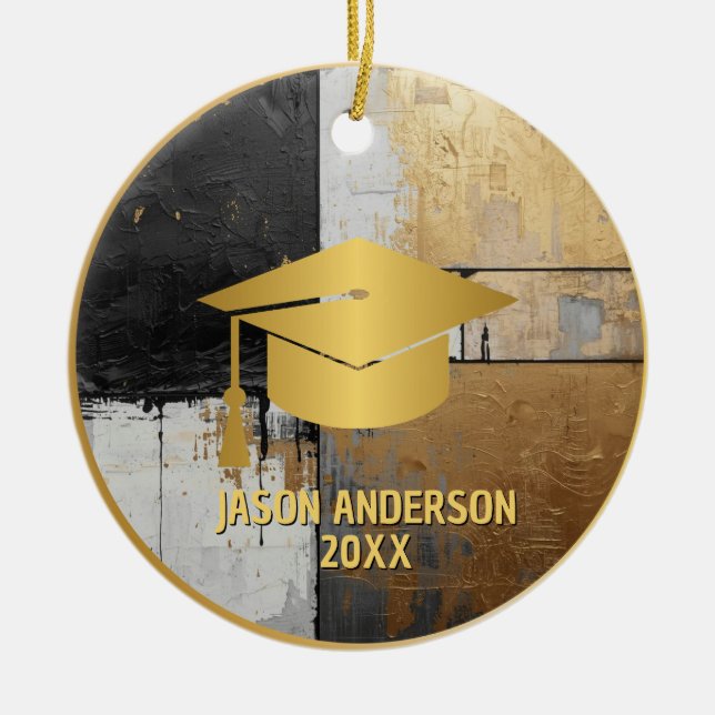 Ornamento De Cerâmica Gold and Black Custom Graduation Ornament (Frente)