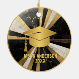 Ornamento De Cerâmica Gold and Black Custom Graduation Ornament