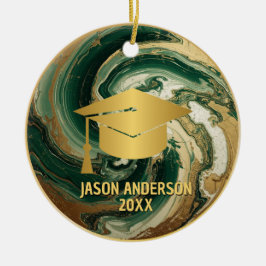 Ornamento De Cerâmica Gold and Green Custom Graduation Ornament