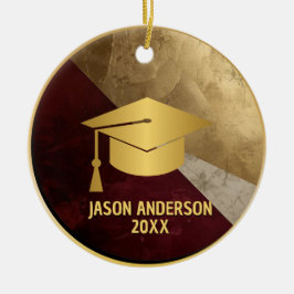 Ornamento De Cerâmica Gold and Maroon Custom Graduation Ornament