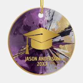 Ornamento De Cerâmica Gold and Purple Custom Graduation Ornament