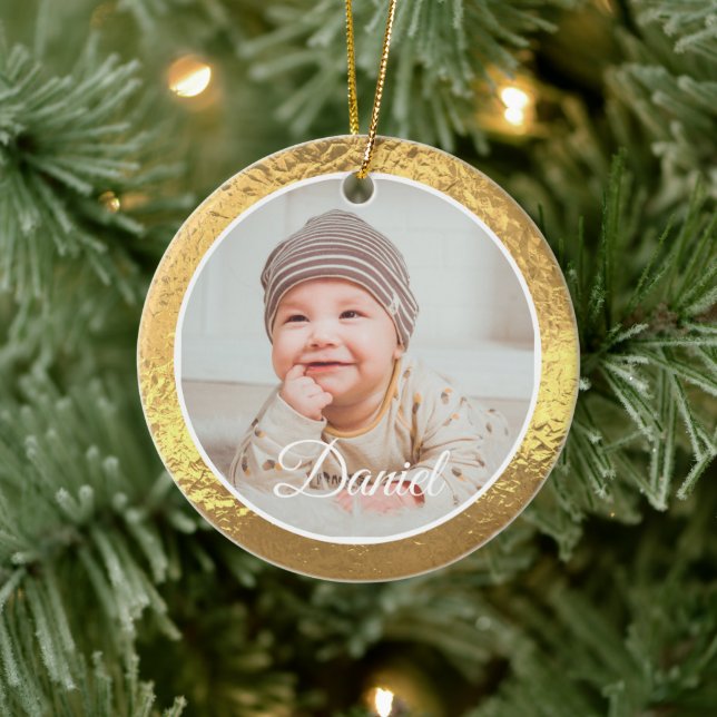 Ornamento De Cerâmica gold Frame Baby's First Christmas (Árvore)