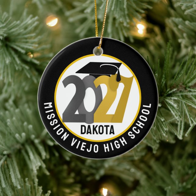 Ornamento De Cerâmica Gold Gray Class of 2027 Photo Graduation (Árvore)