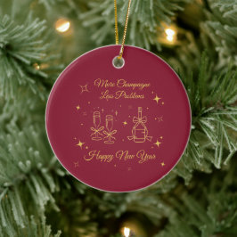 Ornamento De Cerâmica Gold Line Art New Year Design