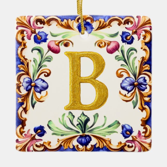 Ornamento De Cerâmica Golden Alphabet – Letter B (Frente)