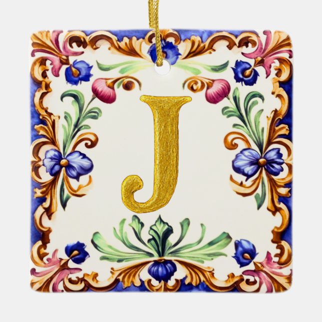 Ornamento De Cerâmica Golden Alphabet – Letter J Ceramic Ornament (Frente)
