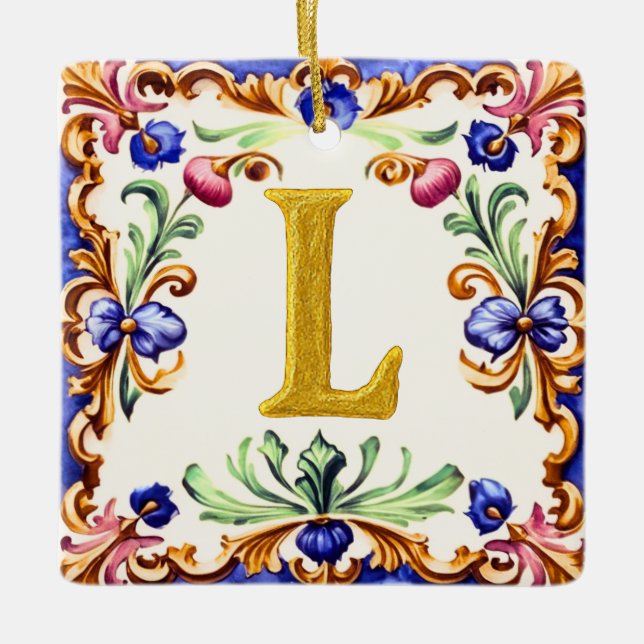 Ornamento De Cerâmica Golden Alphabet – Letter L (Frente)
