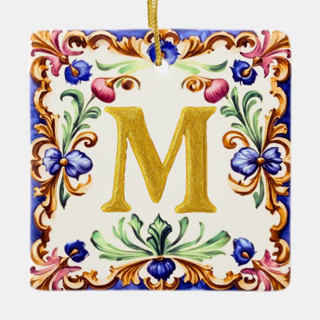 Ornamento De Cerâmica Golden Alphabet – Letter M (Frente)