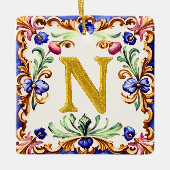 Ornamento De Cerâmica Golden Alphabet – Letter N (Frente)