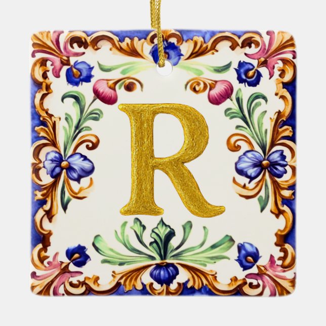 Ornamento De Cerâmica Golden Alphabet – Letter R (Frente)