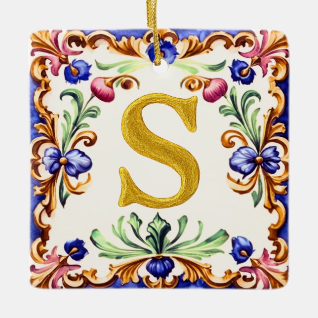 Ornamento De Cerâmica Golden Alphabet – Letter S (Frente)