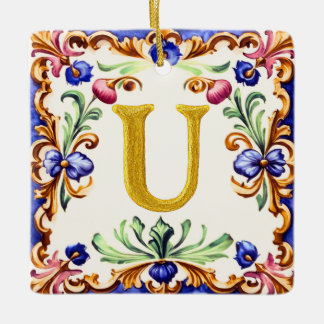 Ornamento De Cerâmica Golden Alphabet – Letter U