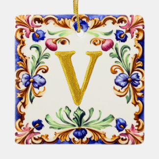 Ornamento De Cerâmica Golden Alphabet – Letter V