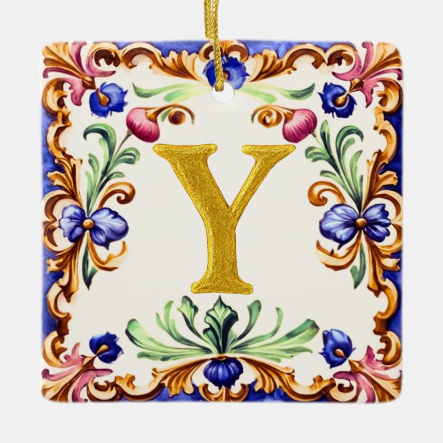 Ornamento De Cerâmica Golden Alphabet – Letter Y (Frente)