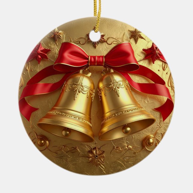 Ornamento De Cerâmica Golden Bells Holiday Ornament (Frente)