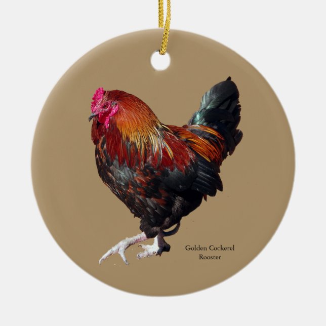 Ornamento De Cerâmica Golden Cockerel Rooster cutout ornament (Frente)