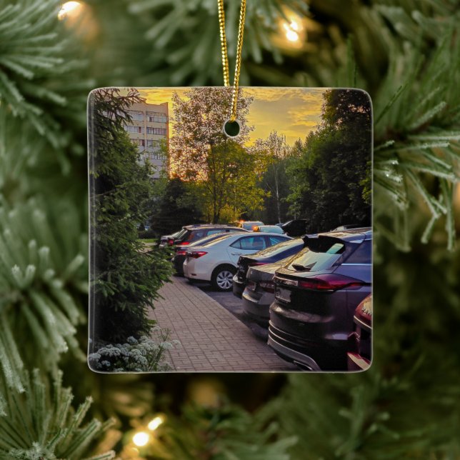 Ornamento De Cerâmica Golden Dusk City Ornament – Customizable (Árvore)