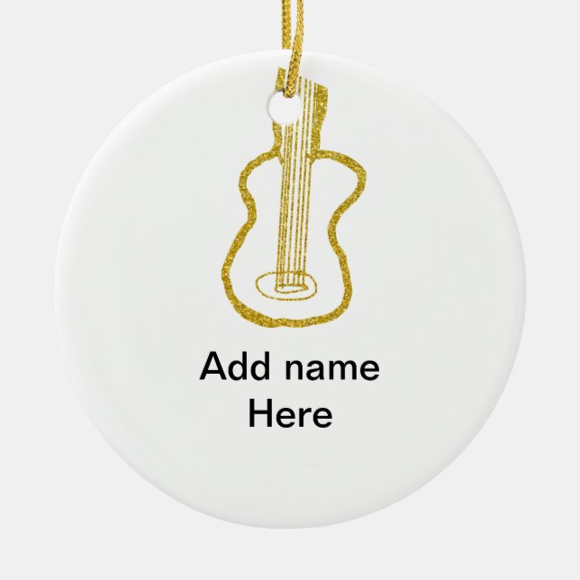 Ornamento De Cerâmica Golden glitter acoustic guitar add name doodle  (Frente)
