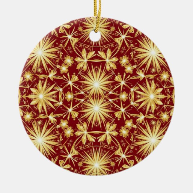 Ornamento De Cerâmica Golden Glory — Starburst Christmas Design (Frente)