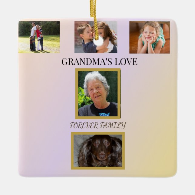 Ornamento De Cerâmica Golden Gradient 5-Photo Family Keepsake (Frente)