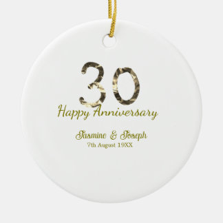 Ornamento De Cerâmica Golden Metallic 30th Happy anniversary add name