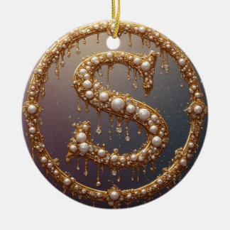 Ornamento De Cerâmica Golden Monogram Initial Letter S