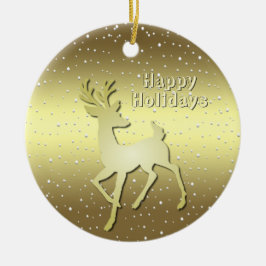 Ornamento De Cerâmica Golden Reindeer Snowy Holiday Ornament