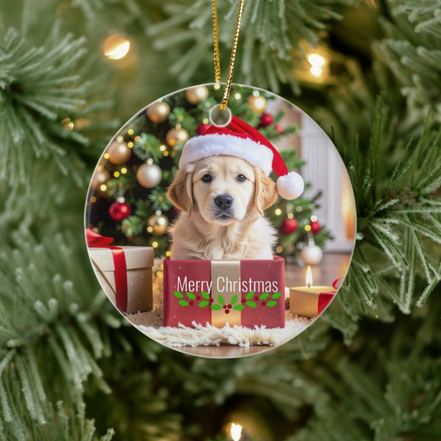 Ornamento De Cerâmica Golden Retriever Christmas (Árvore)