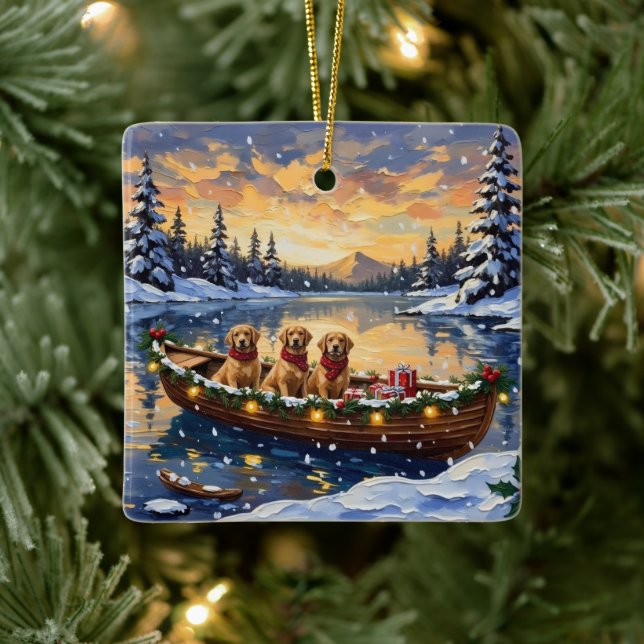Ornamento De Cerâmica Golden Retriever Christmas Boat Holiday (Árvore)