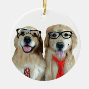 Ornamento De Cerâmica Golden retriever com vidros do nerd
