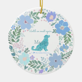 Ornamento De Cerâmica Golden Retriever Custom Pastel Blue Memorial