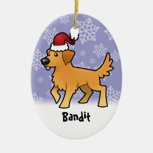 Ornamento De Cerâmica Golden retriever do Natal (adicione o nome de