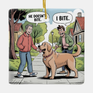 Ornamento De Cerâmica Golden Retriever Eu Mordo Cartoon Engraçado