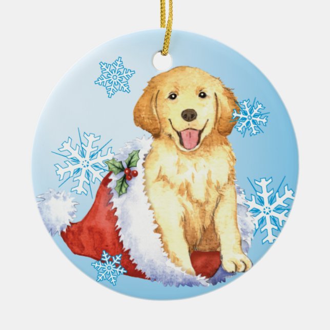 Ornamento De Cerâmica Golden retriever feliz de Howliday (Frente)