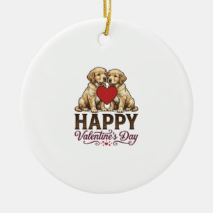 Ornamento De Cerâmica Golden Retriever Feliz Dia dos Namorados
